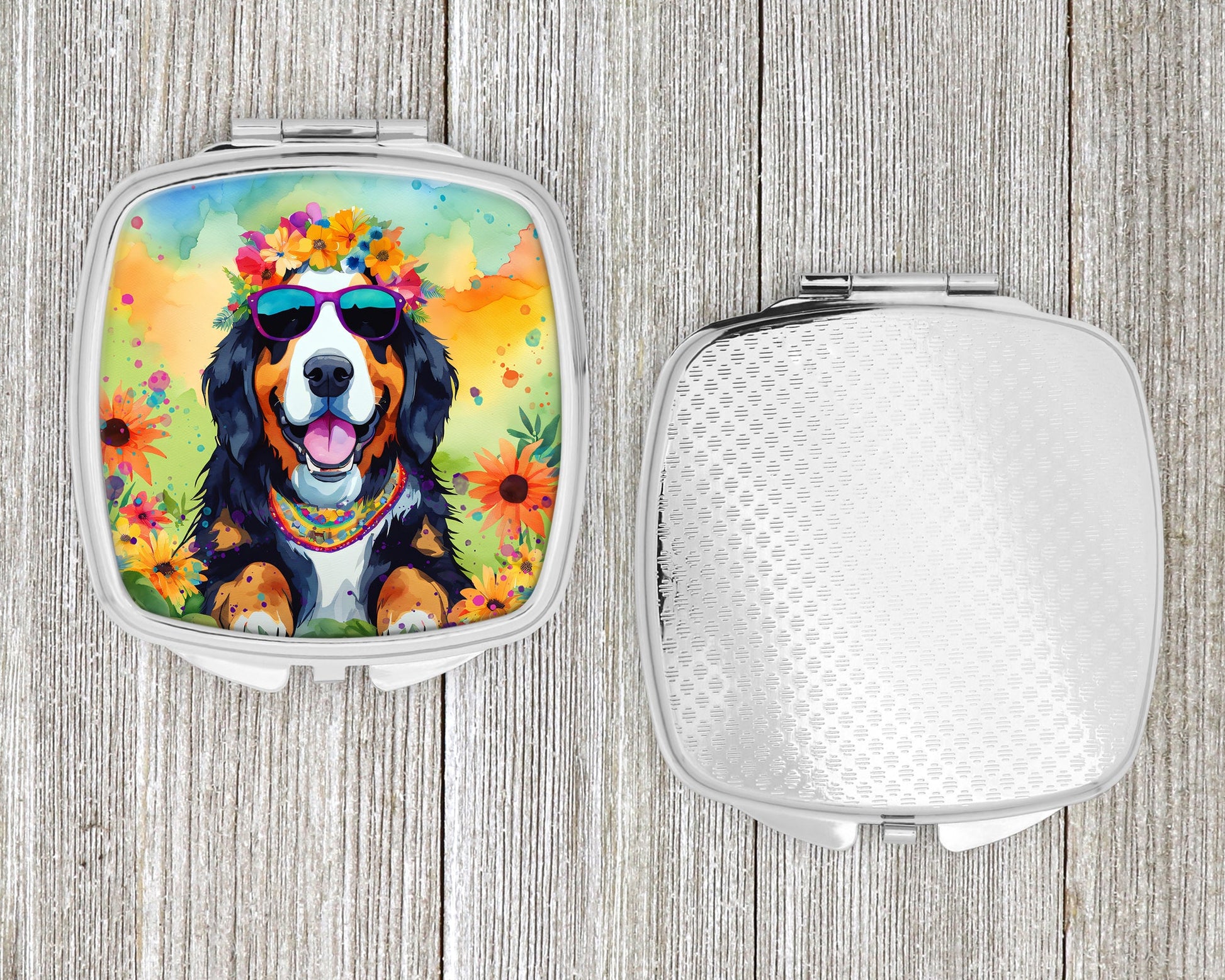 Bernese Mountain Dog Hippie Dawg Compact Mirror-3
