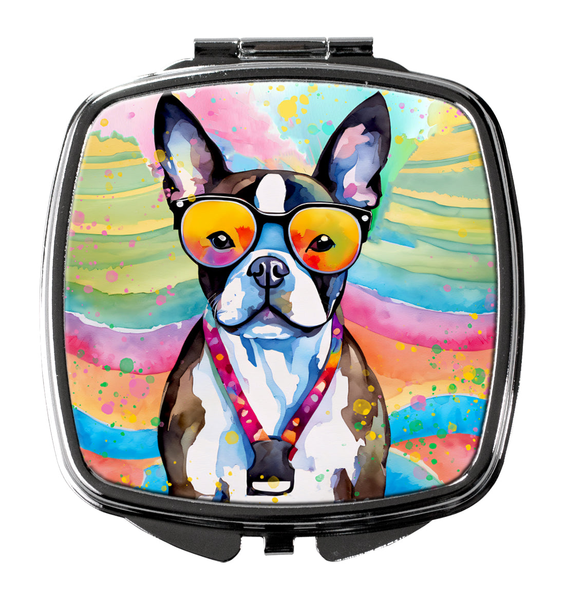 Boston Terrier Hippie Dawg Compact Mirror-0