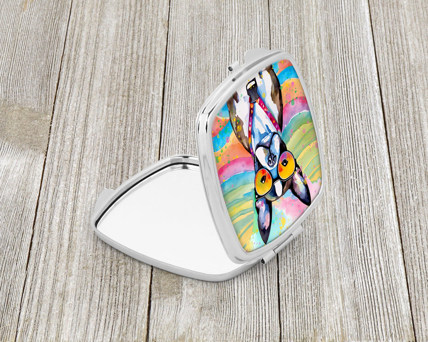 Boston Terrier Hippie Dawg Compact Mirror-1