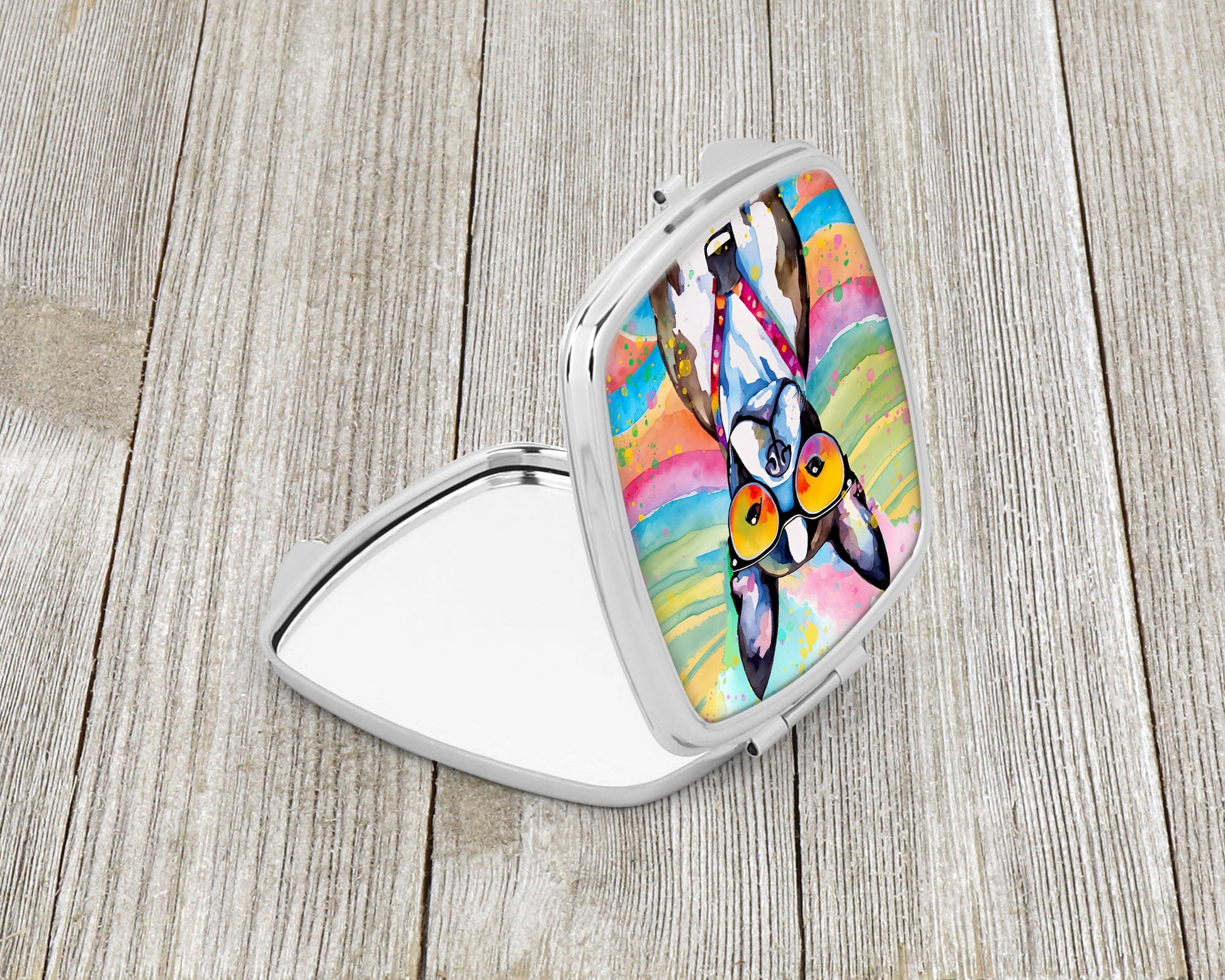 Boston Terrier Hippie Dawg Compact Mirror-1