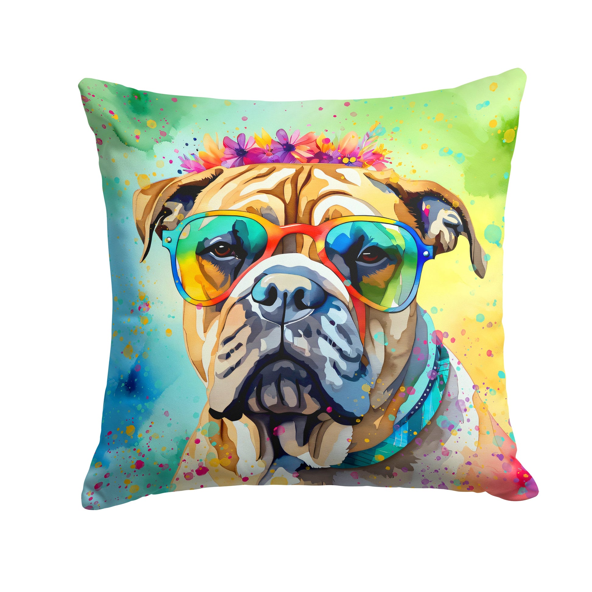 Bullmastiff Hippie Dawg Throw Pillow-0