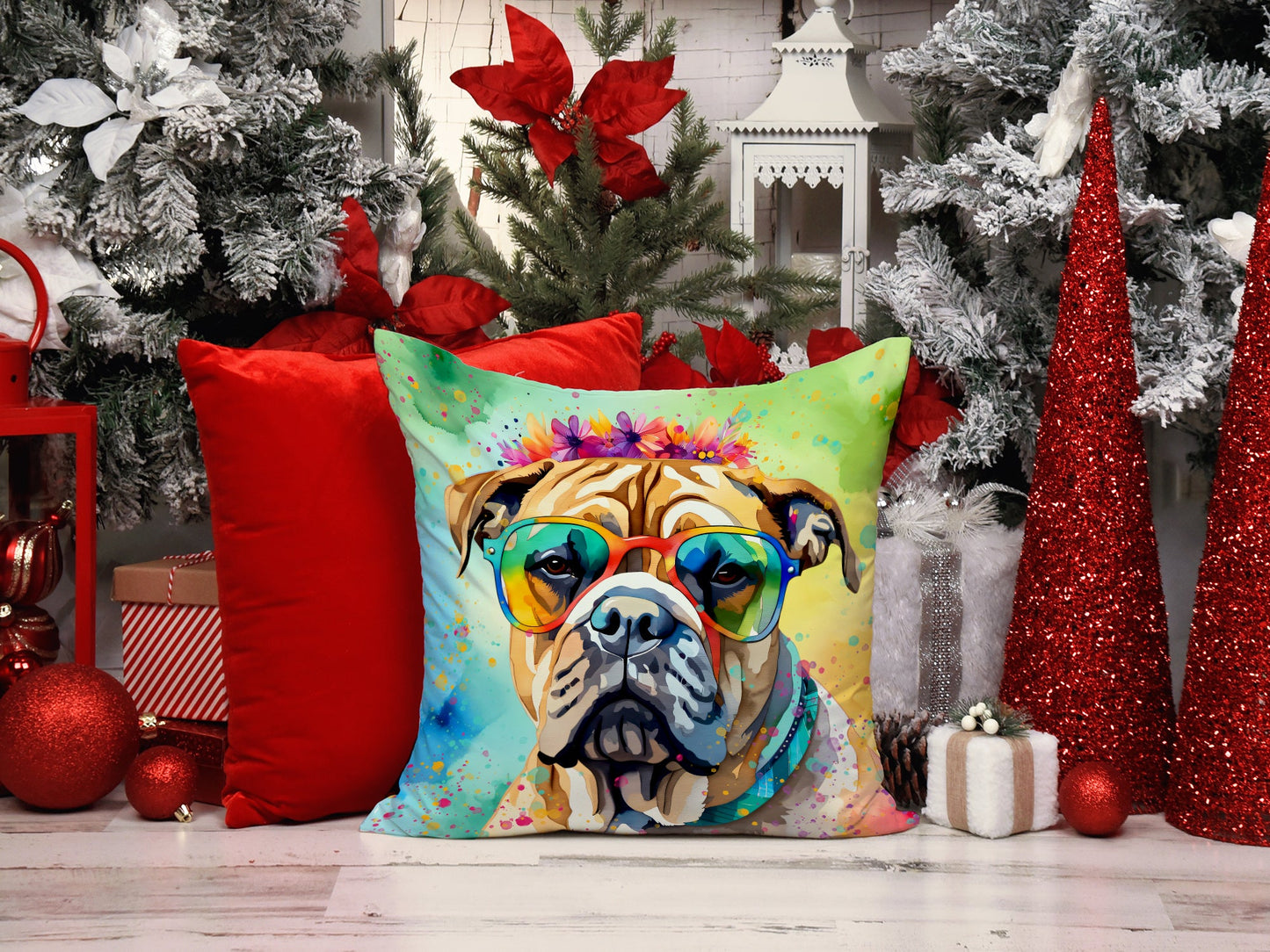 Bullmastiff Hippie Dawg Throw Pillow-1