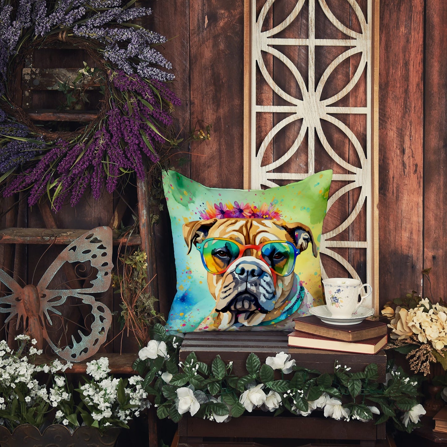 Bullmastiff Hippie Dawg Throw Pillow-2