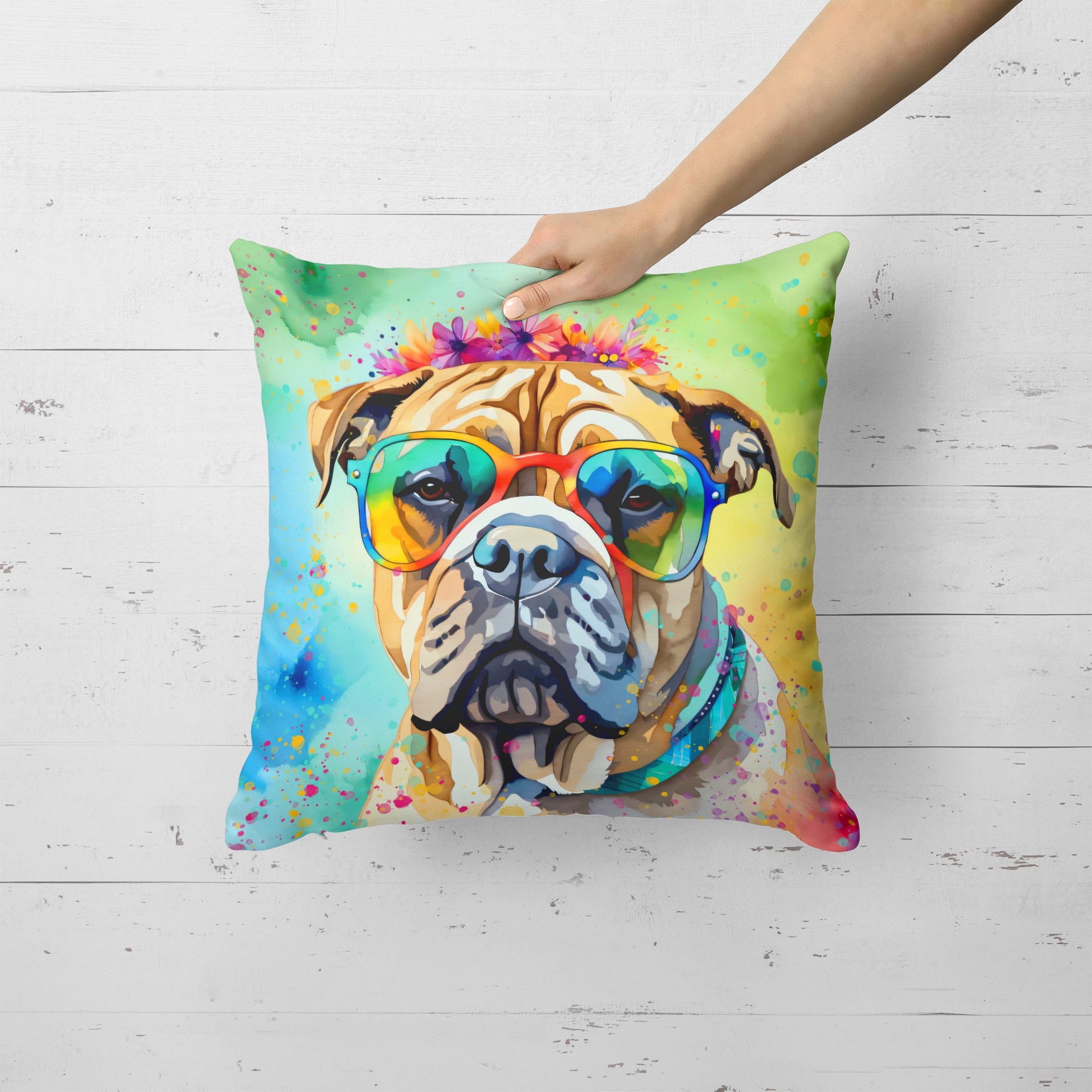 Bullmastiff Hippie Dawg Throw Pillow-3