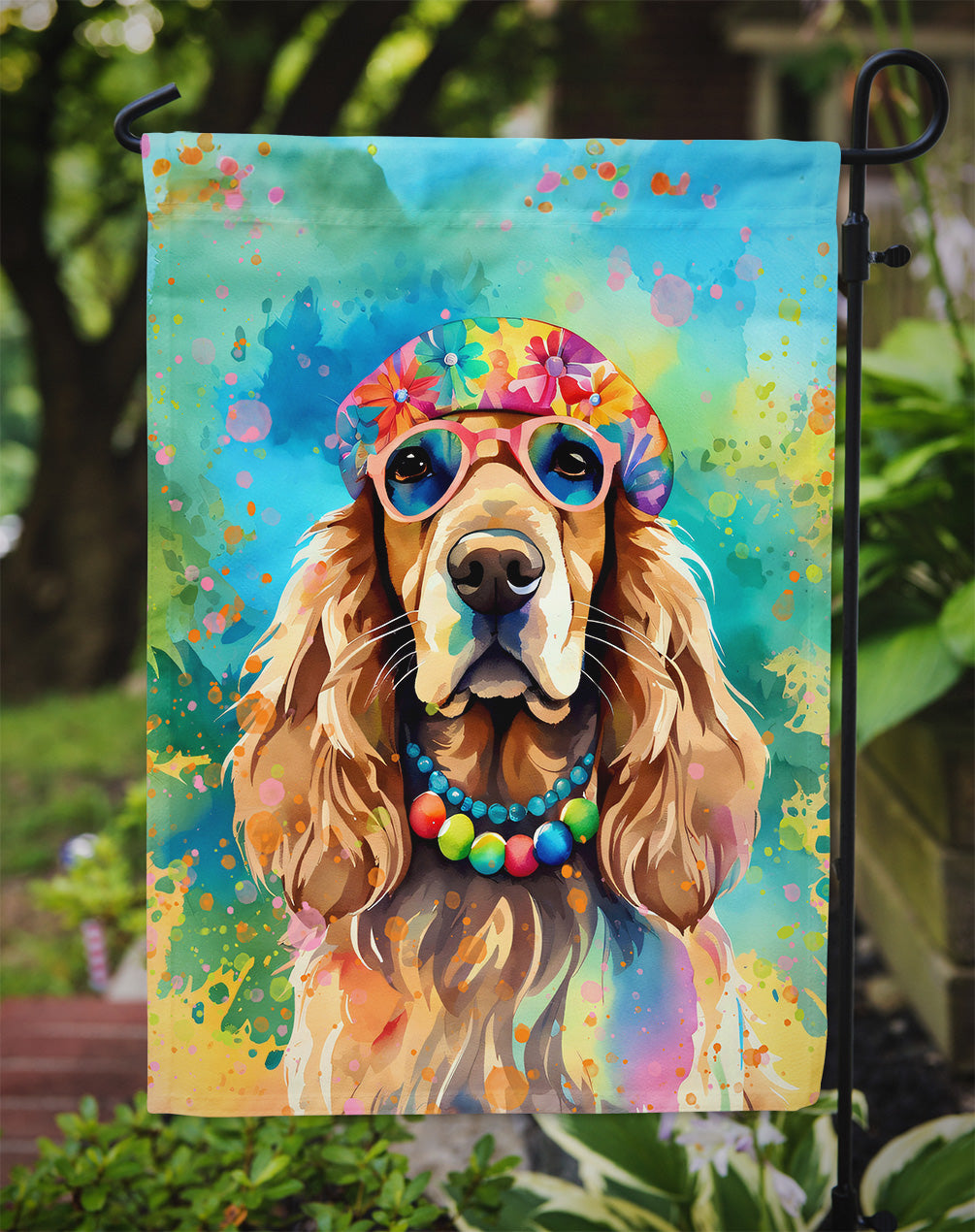 Cocker Spaniel Hippie Dawg Garden Flag-2