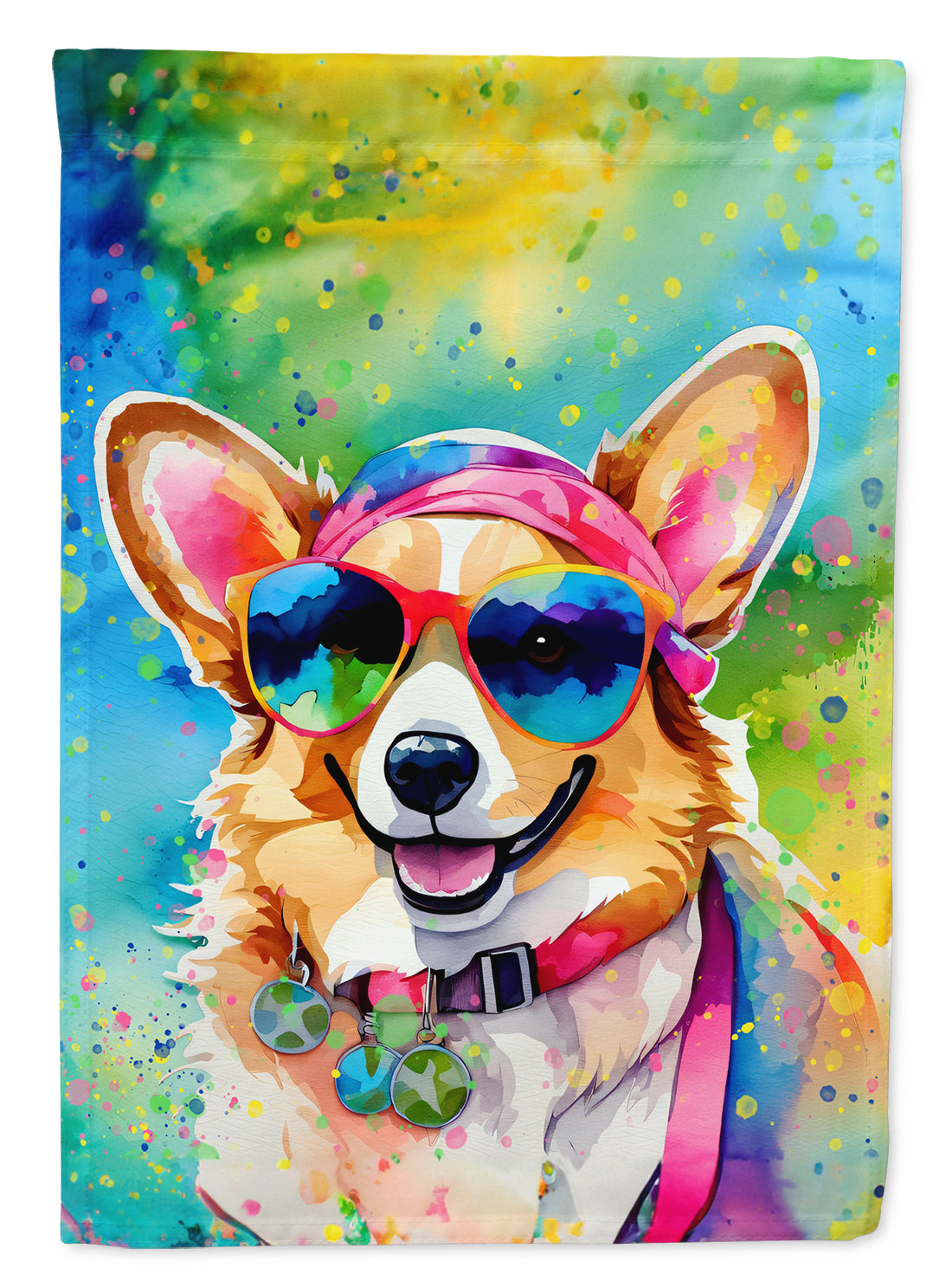 Corgi Hippie Dawg Garden Flag-0