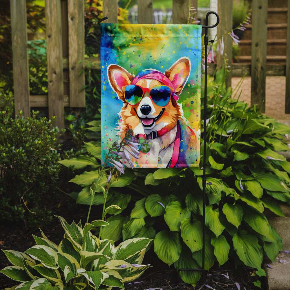 Corgi Hippie Dawg Garden Flag-1