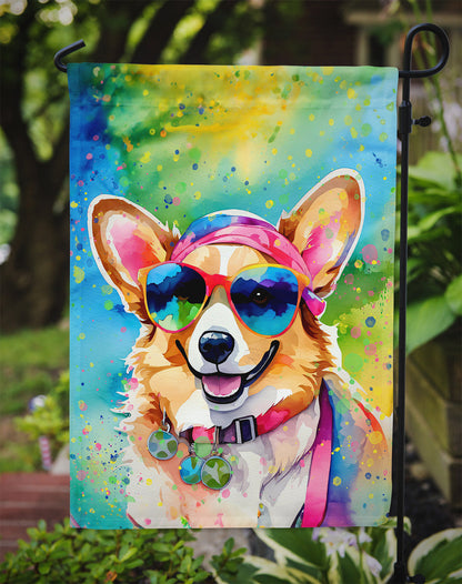Corgi Hippie Dawg Garden Flag-2