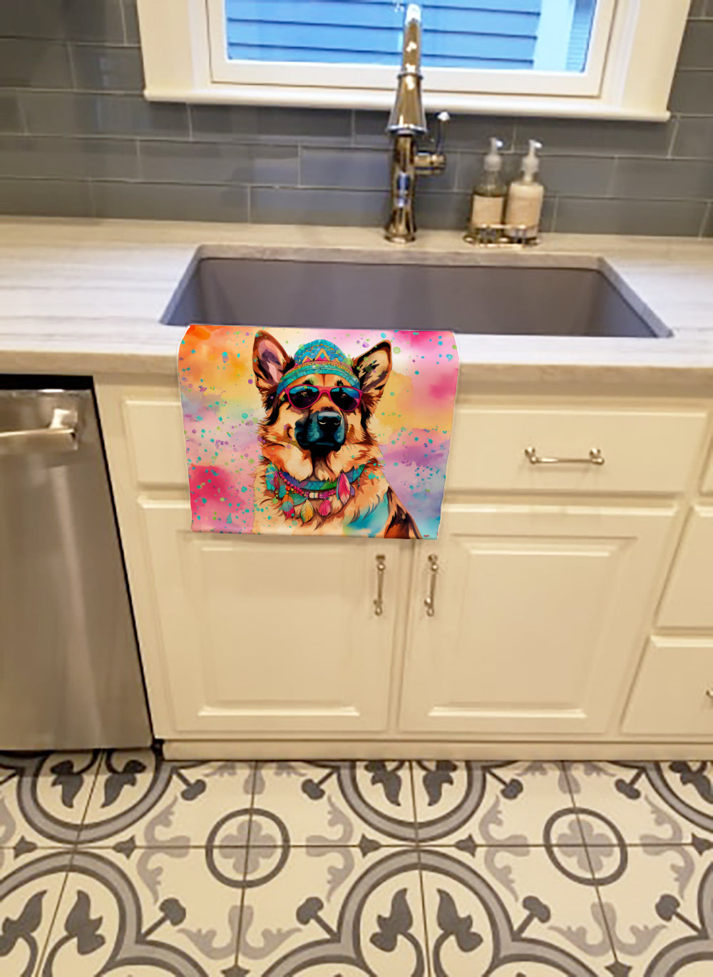 German Shepherd Hippie Dawg Kitchen Towel-1