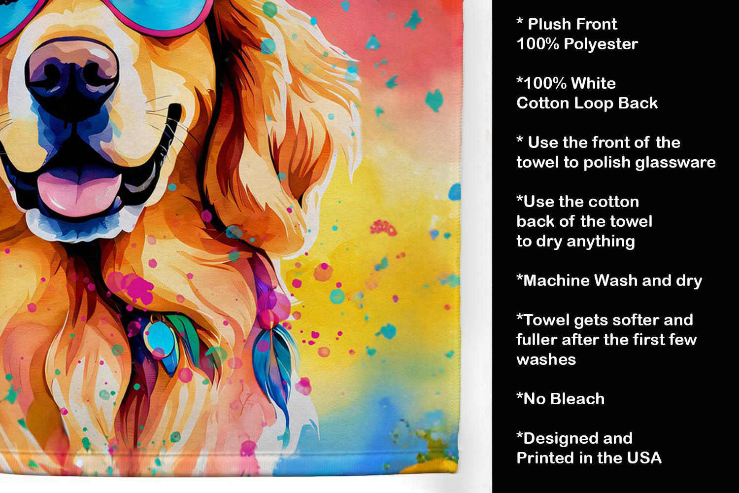 Golden Retriever Hippie Dawg Kitchen Towel-4