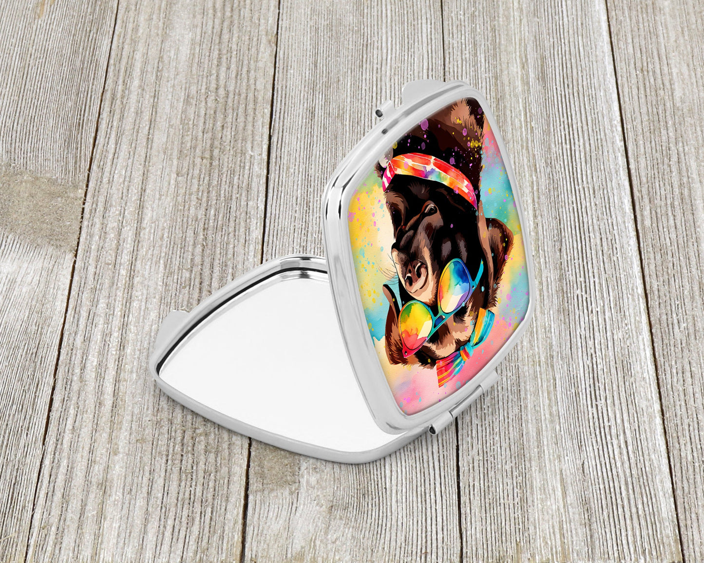 Chocolate Labrador Hippie Dawg Compact Mirror-1