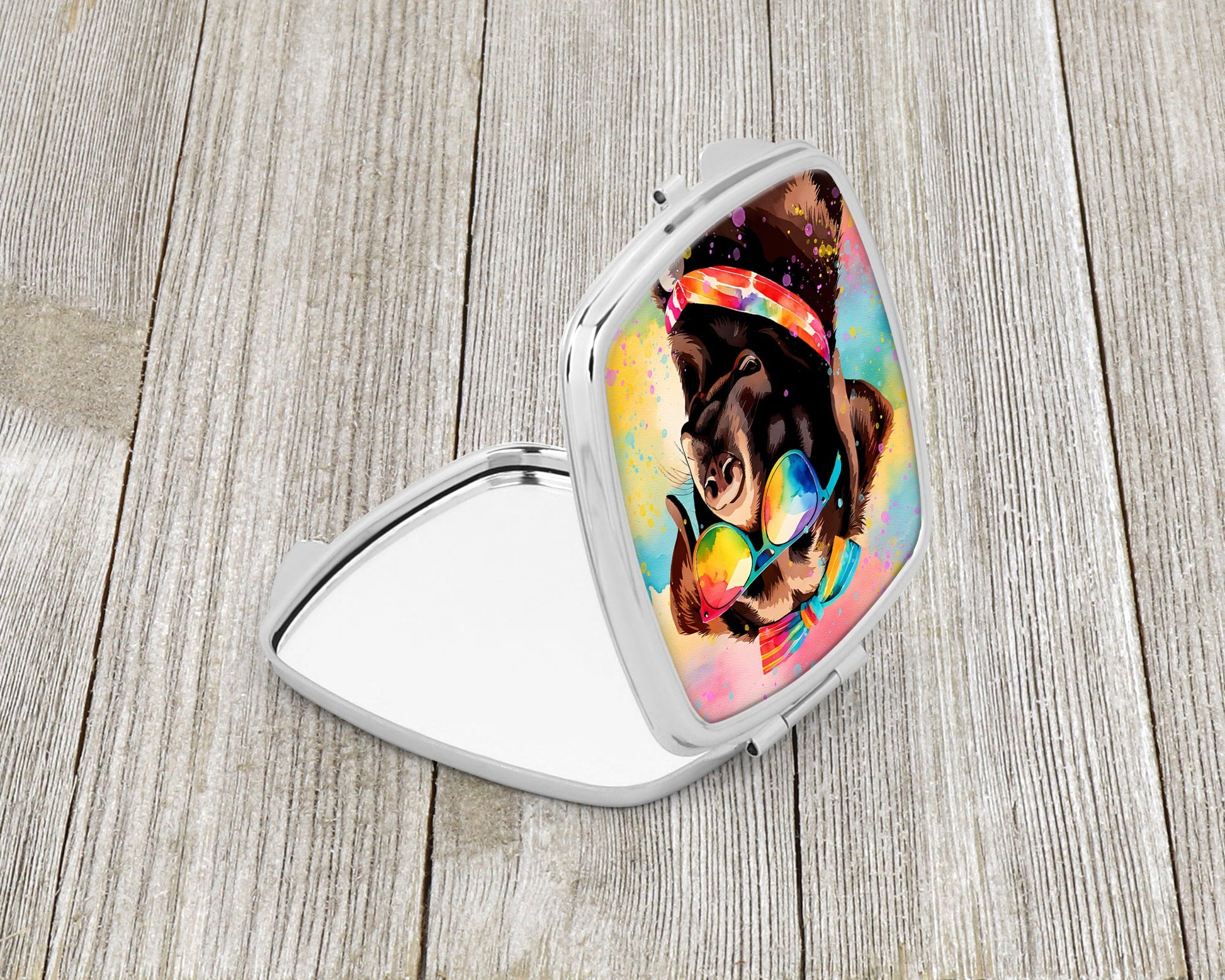 Chocolate Labrador Hippie Dawg Compact Mirror-1