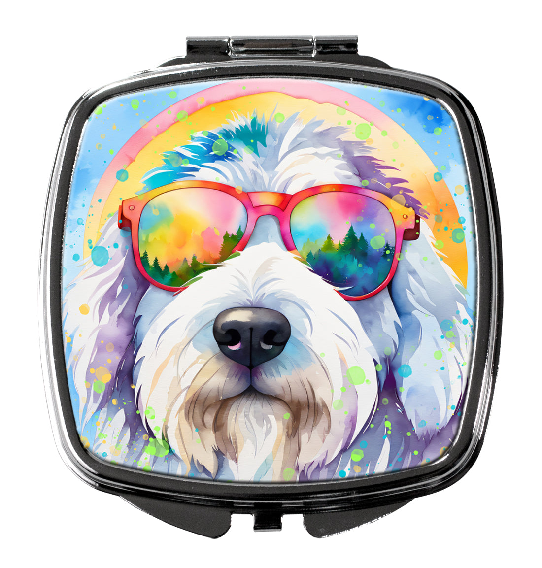 Old English Sheepdog Hippie Dawg Compact Mirror-0