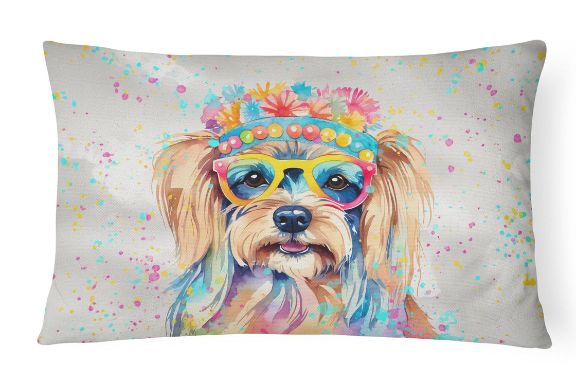 Yorkshire Terrier Hippie Dawg Throw Pillow-0