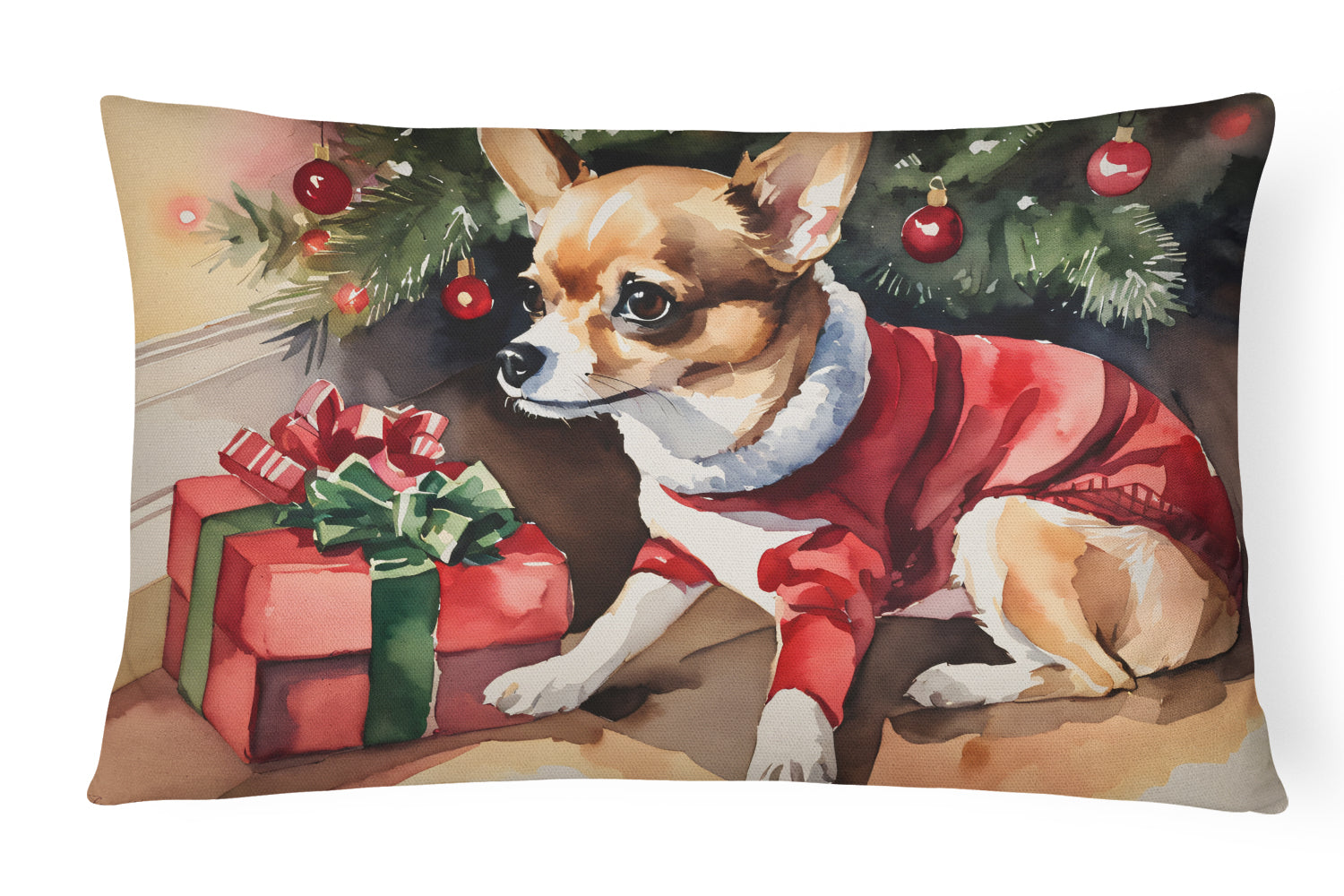 Chihuahua Cozy Christmas Throw Pillow-0