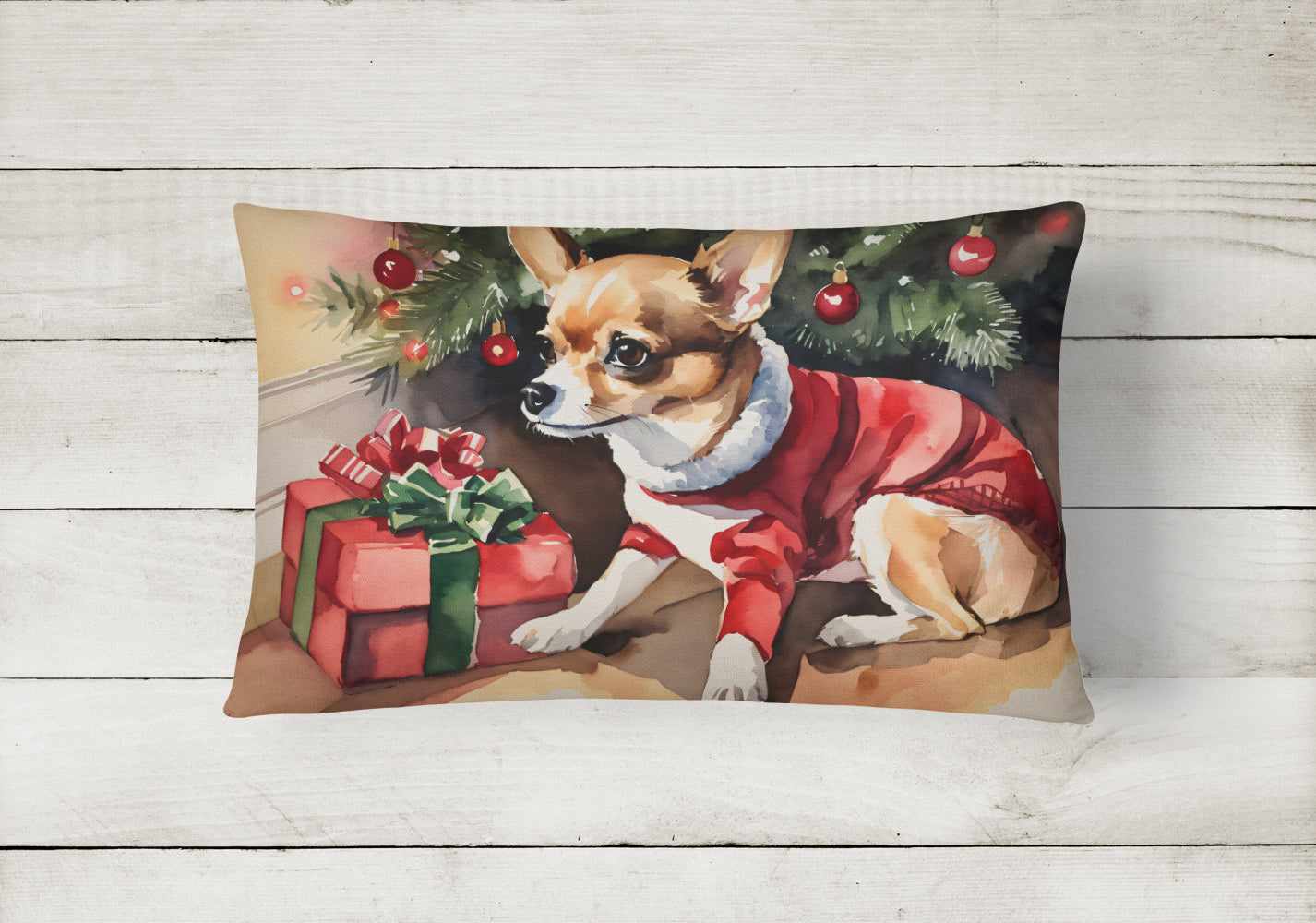 Chihuahua Cozy Christmas Throw Pillow-1
