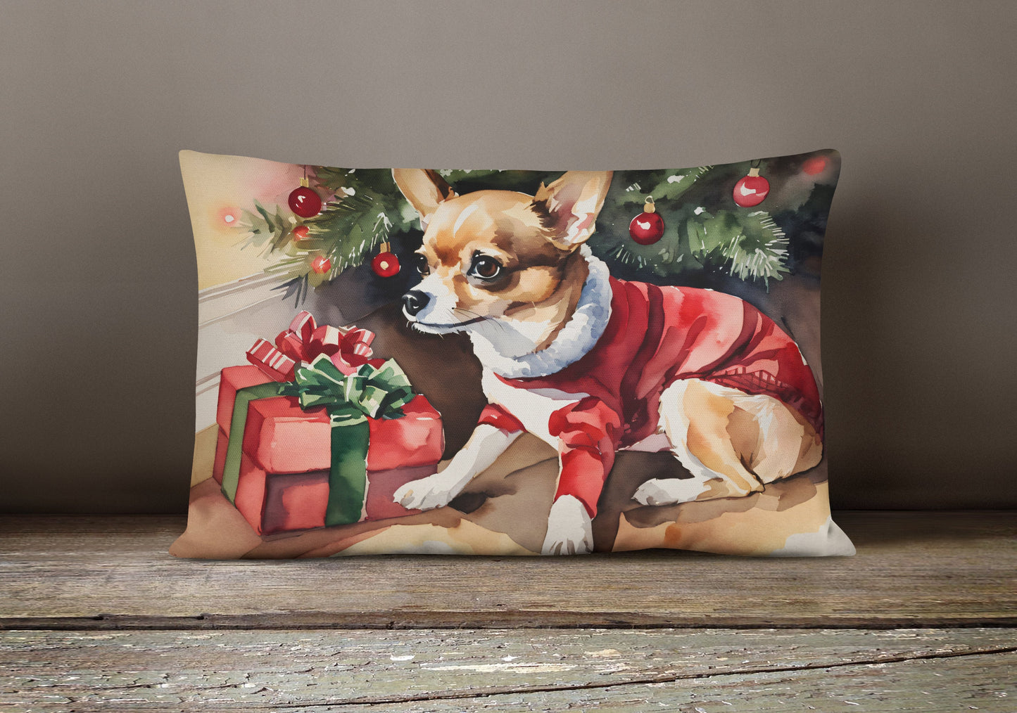 Chihuahua Cozy Christmas Throw Pillow-3