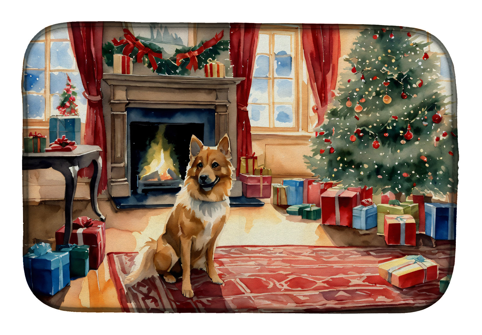 Finnish Spitz Cozy Christmas Dish Drying Mat-0