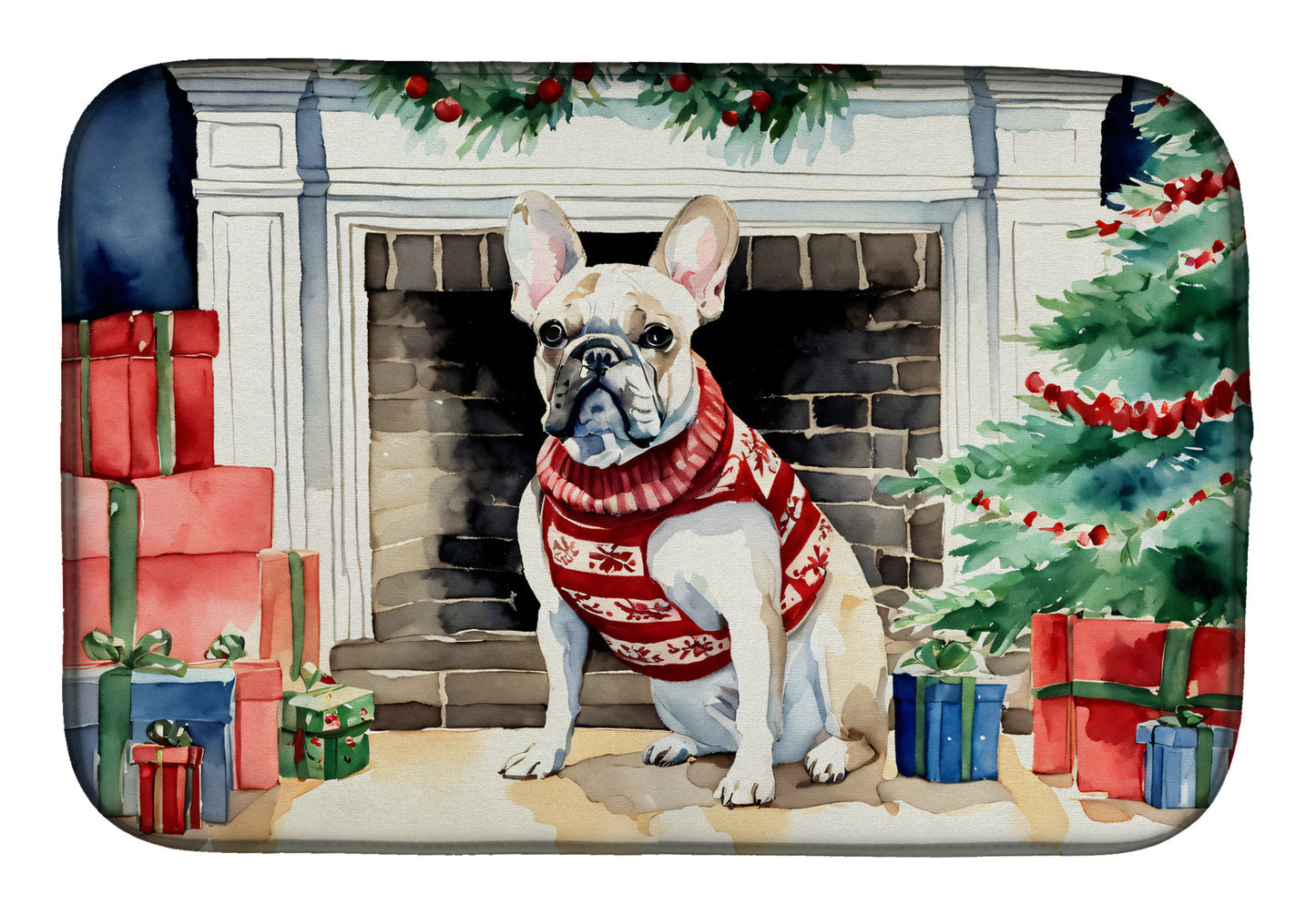 French Bulldog Cozy Christmas Dish Drying Mat-0