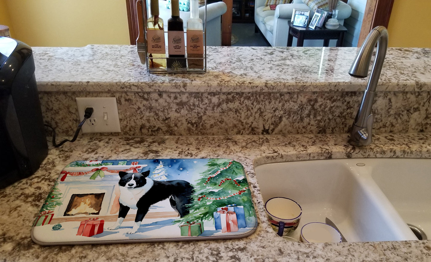 Karelian Bear Dog Cozy Christmas Dish Drying Mat-1