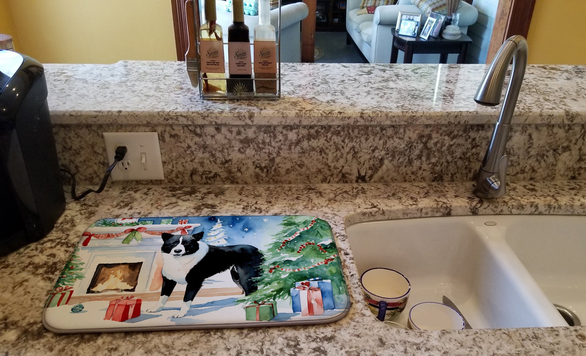 Karelian Bear Dog Cozy Christmas Dish Drying Mat-1