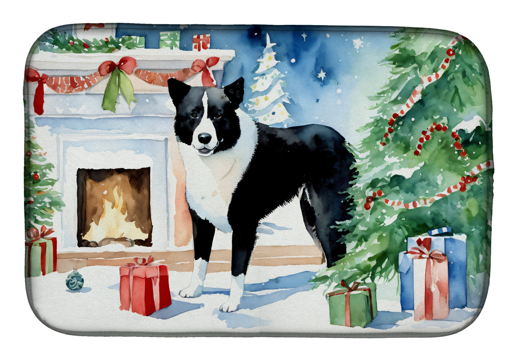 Karelian Bear Dog Cozy Christmas Dish Drying Mat-0