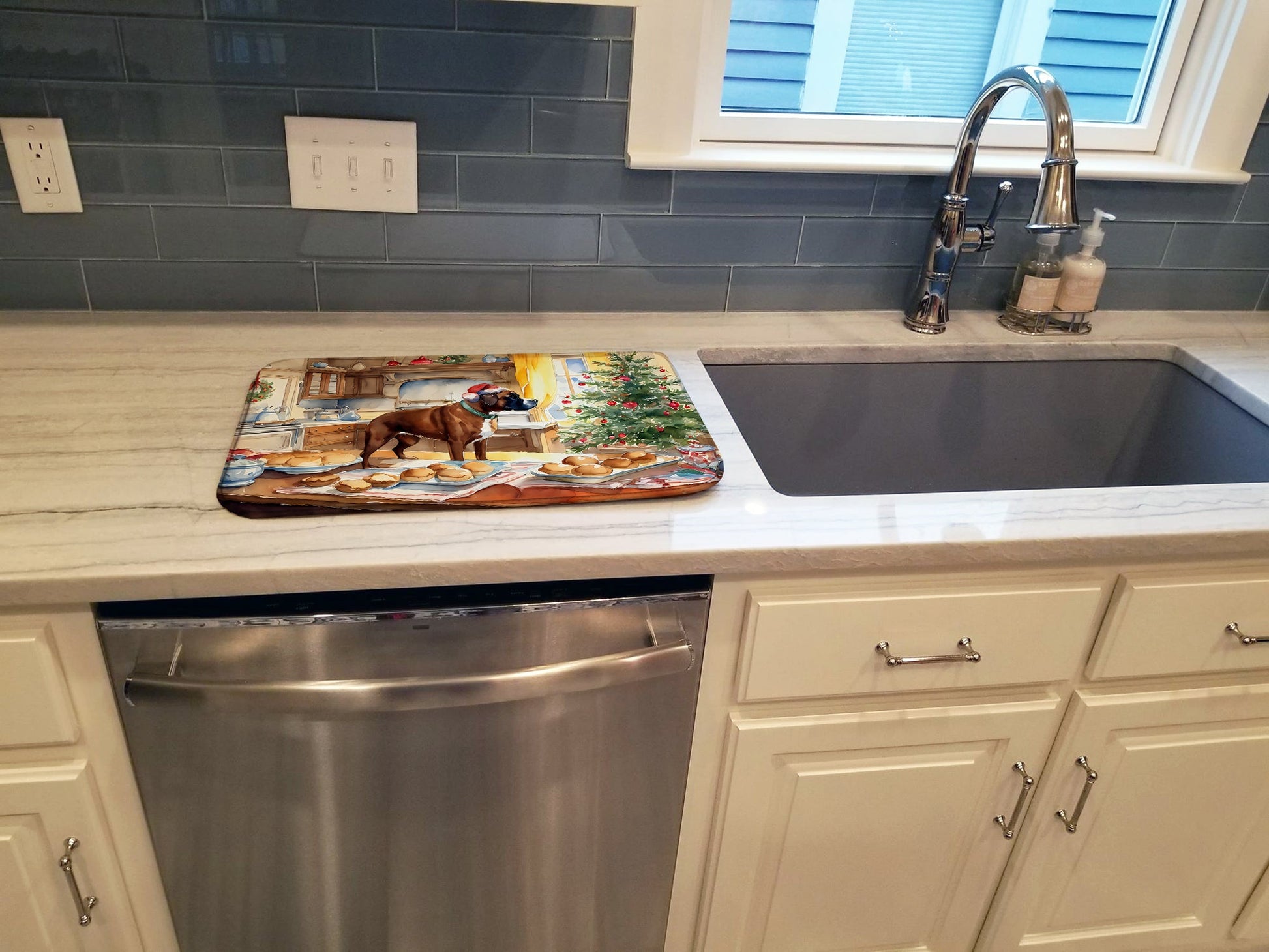 Boxer Christmas Cookies Dish Drying Mat-2