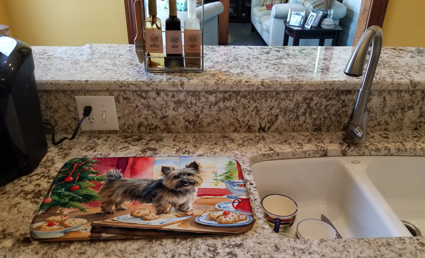 Cairn Terrier Christmas Cookies Dish Drying Mat-1