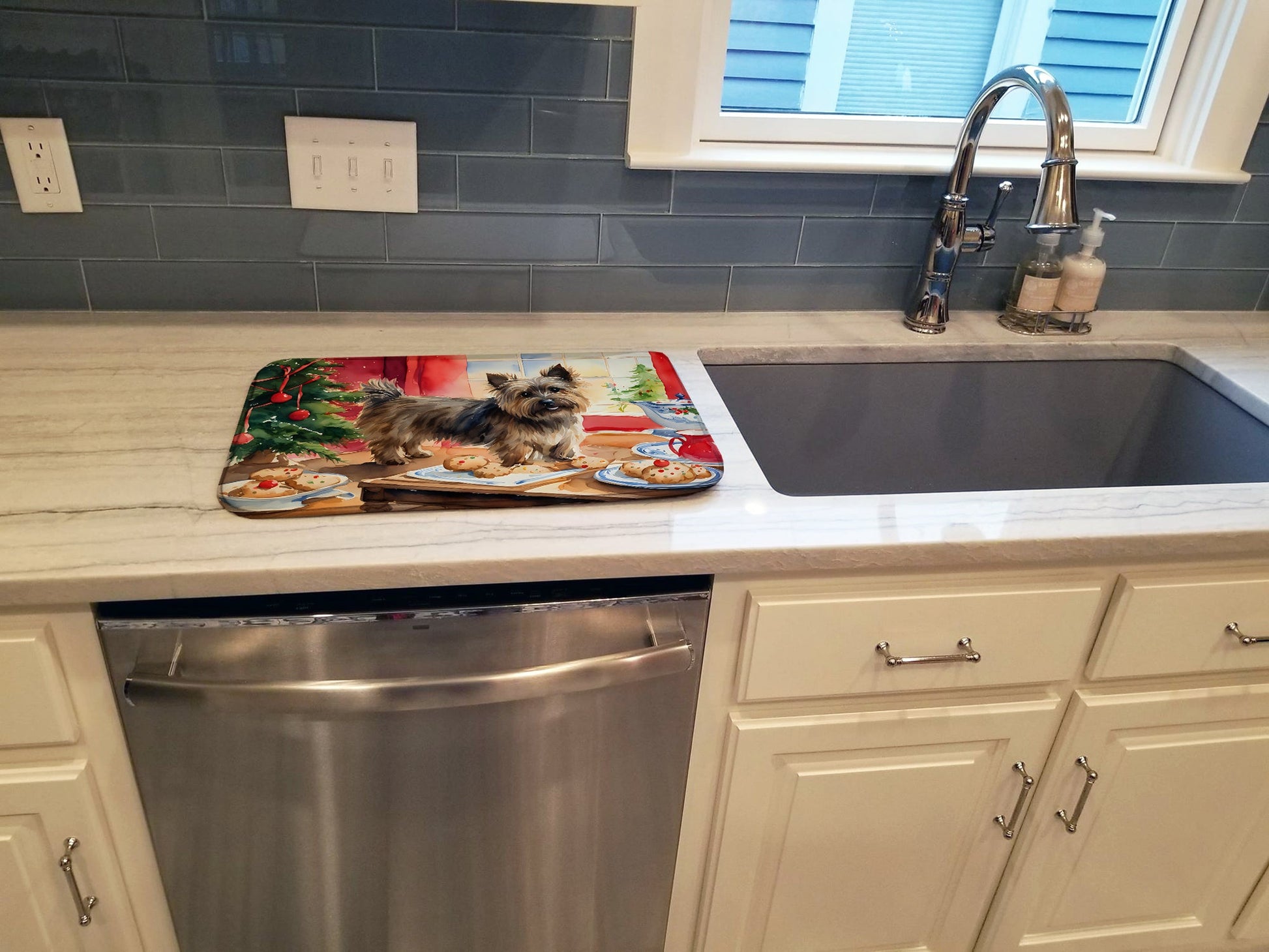 Cairn Terrier Christmas Cookies Dish Drying Mat-2