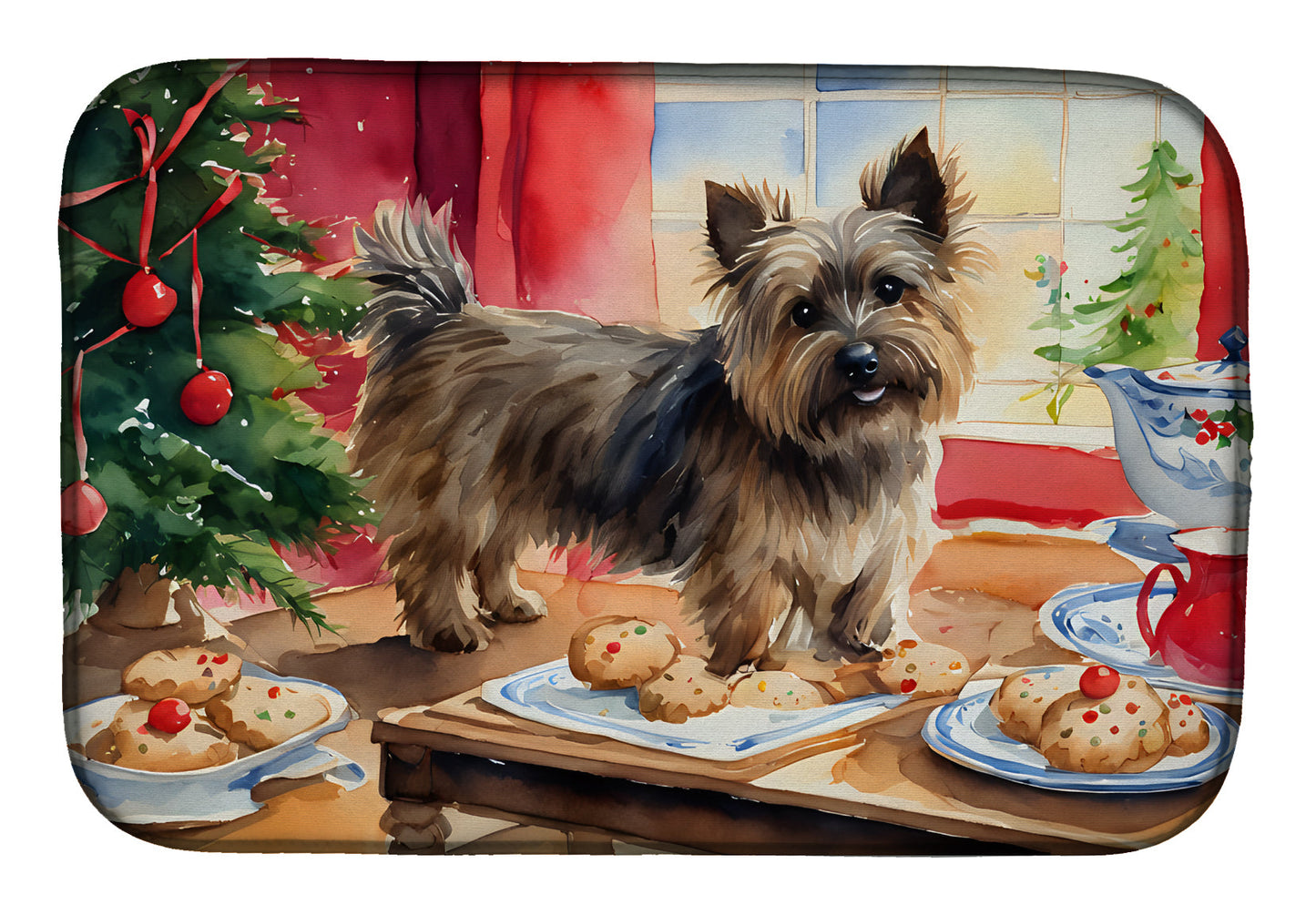 Cairn Terrier Christmas Cookies Dish Drying Mat-0