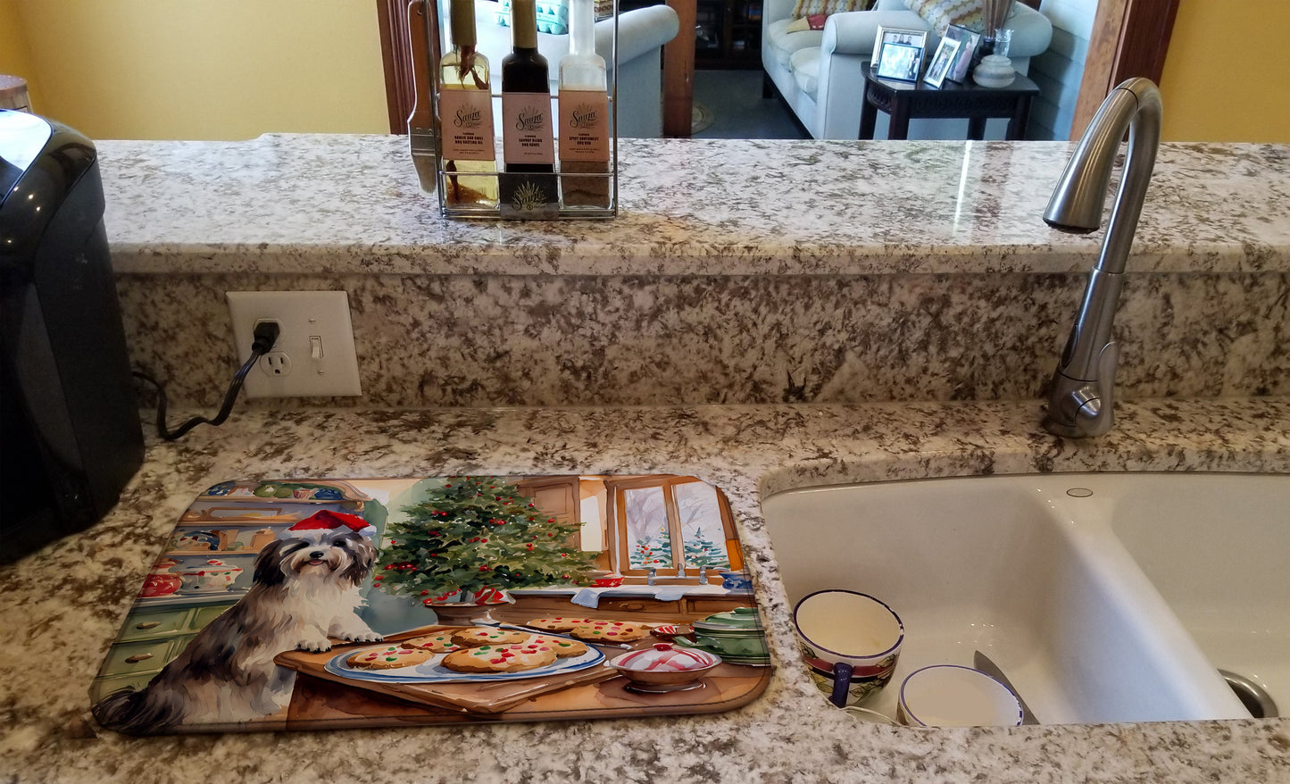 Havanese Christmas Cookies Dish Drying Mat-1