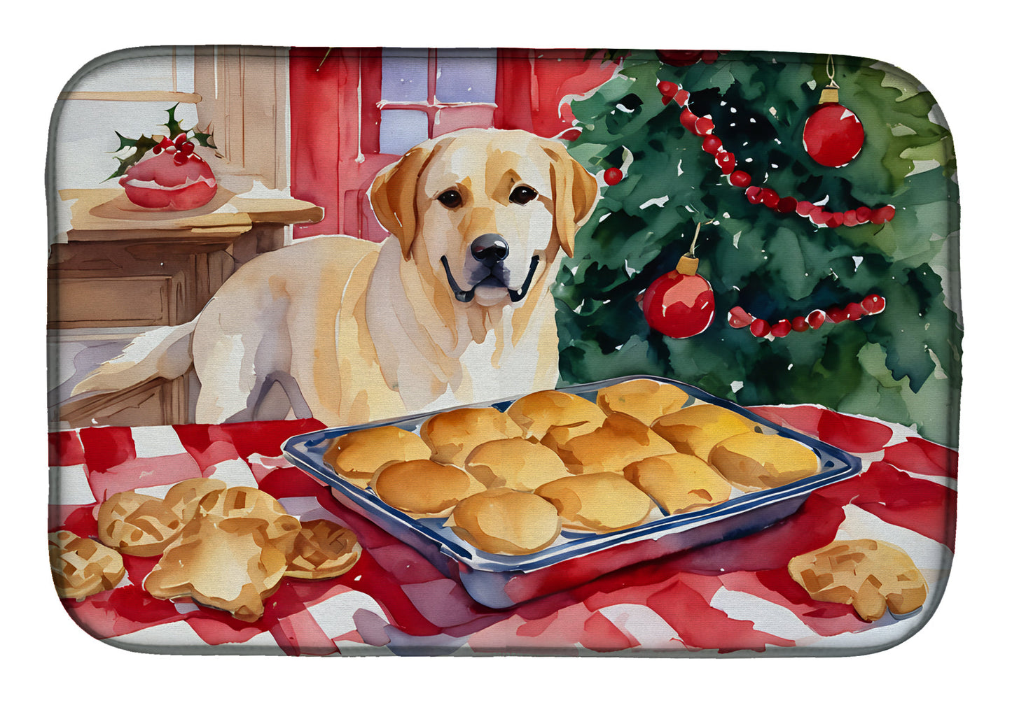 Labrador Retriever Christmas Cookies Dish Drying Mat-0
