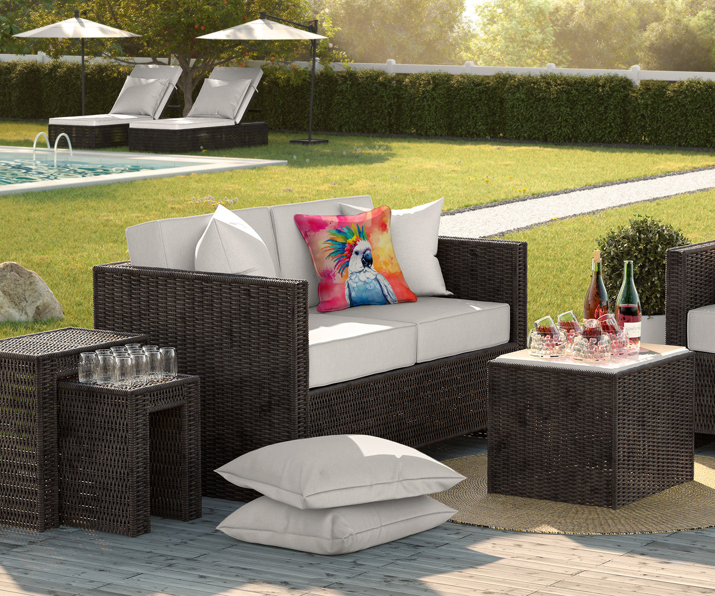 Hippie Animal Cockatoo Throw Pillow-2