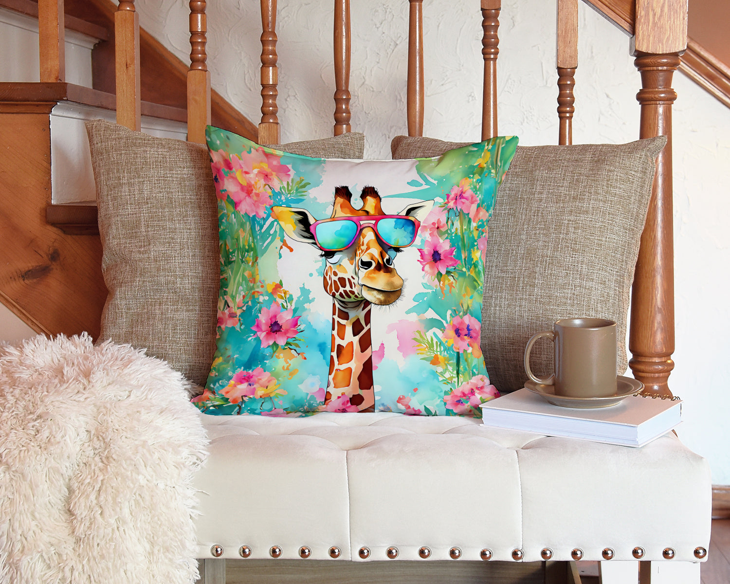 Hippie Animal Giraffe Throw Pillow-2