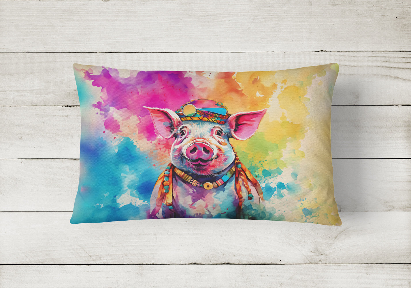 Hippie Animal Pig Throw Pillow-1