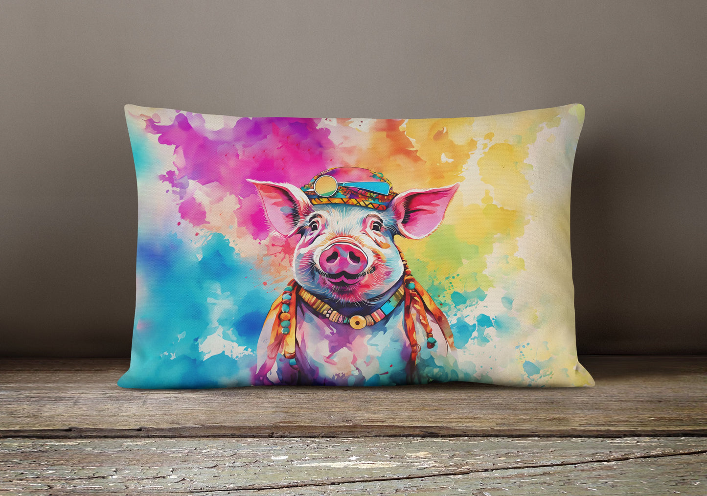 Hippie Animal Pig Throw Pillow-3