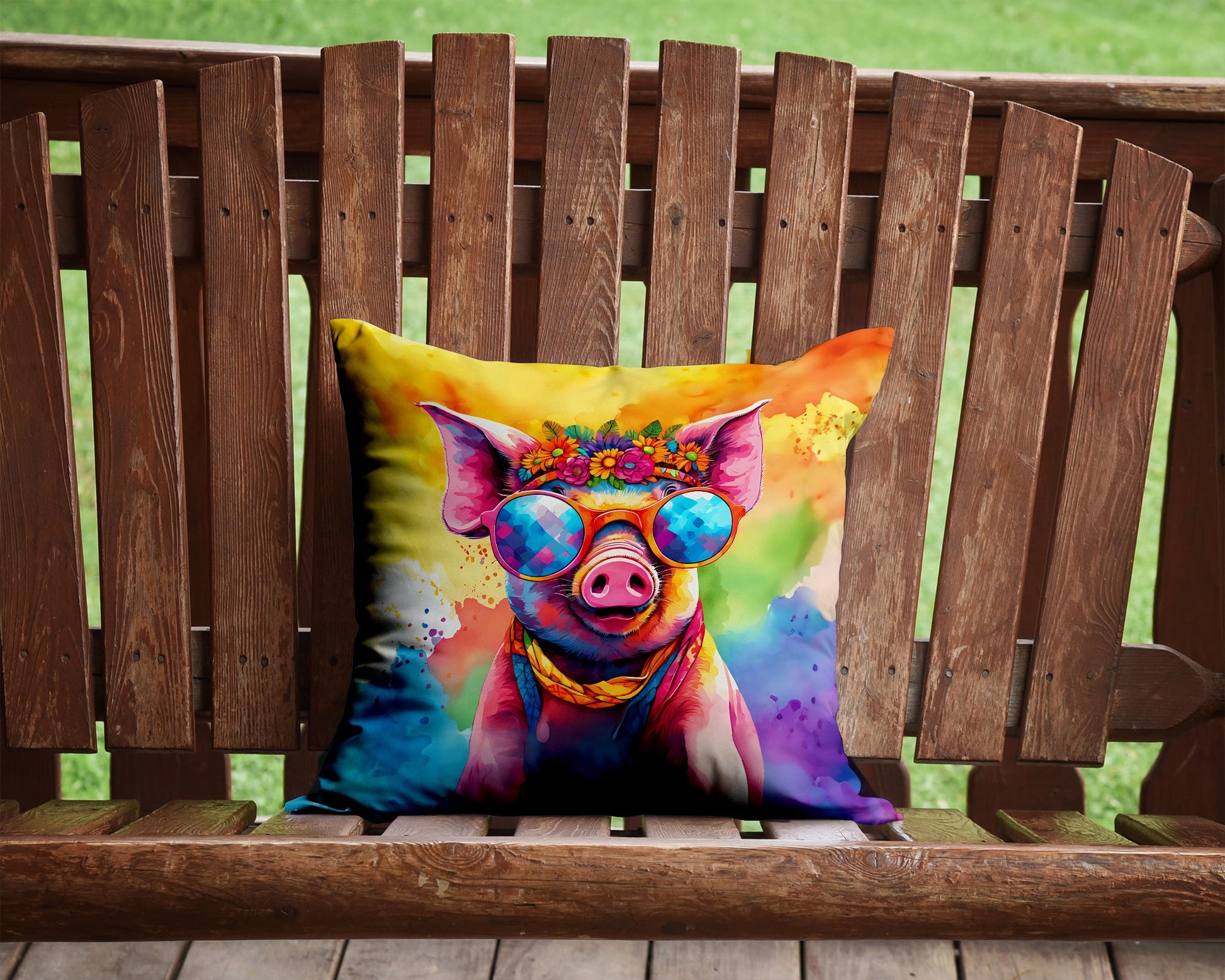 Hippie Animal Pig Throw Pillow-1