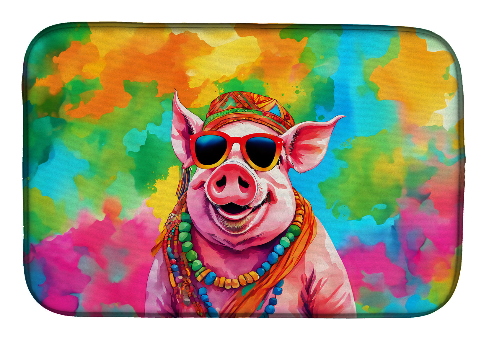 Hippie Animal Pig Dish Drying Mat-0
