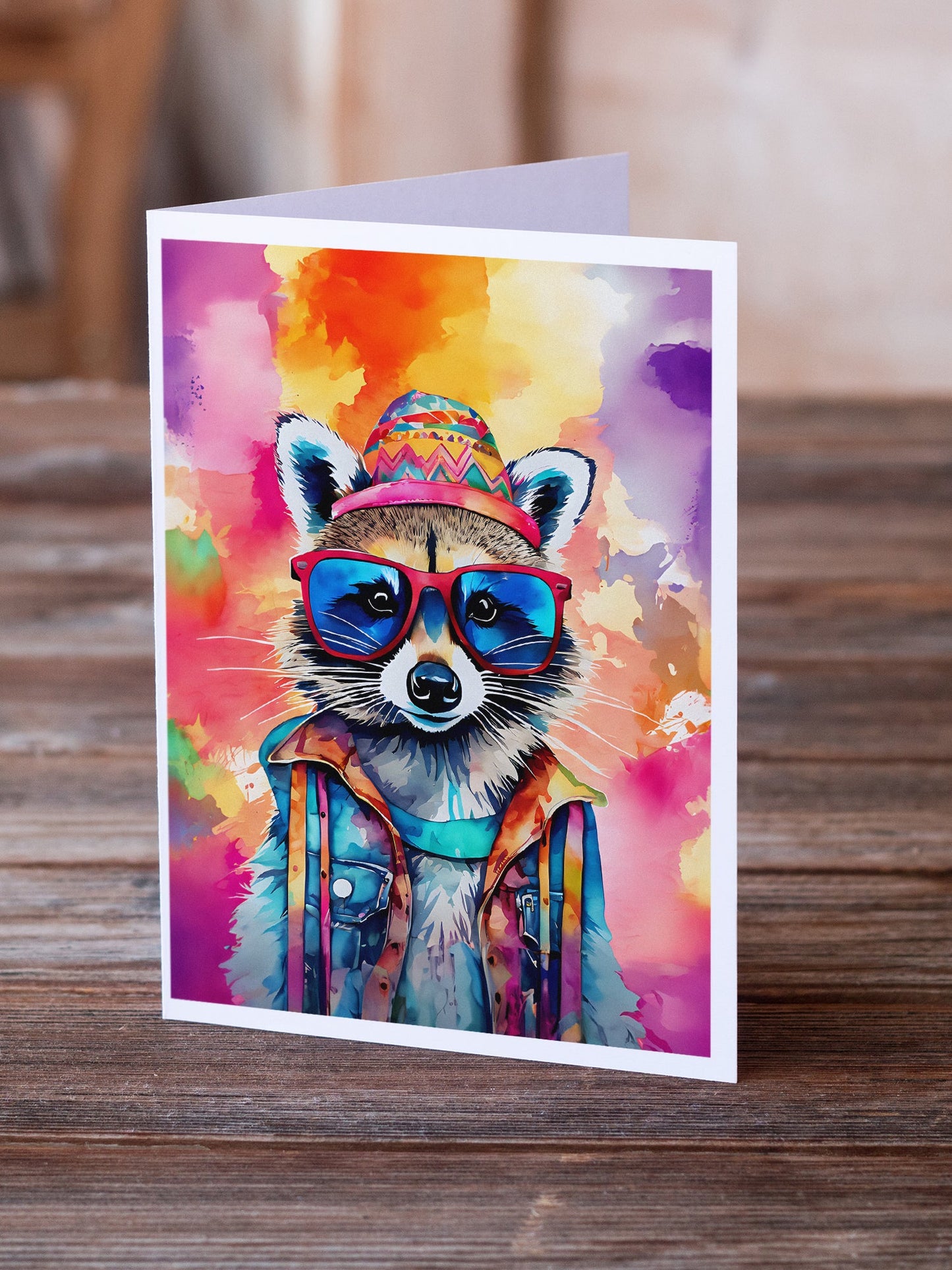 Hippie Animal Raccoon Greeting Cards Pack of 8-1