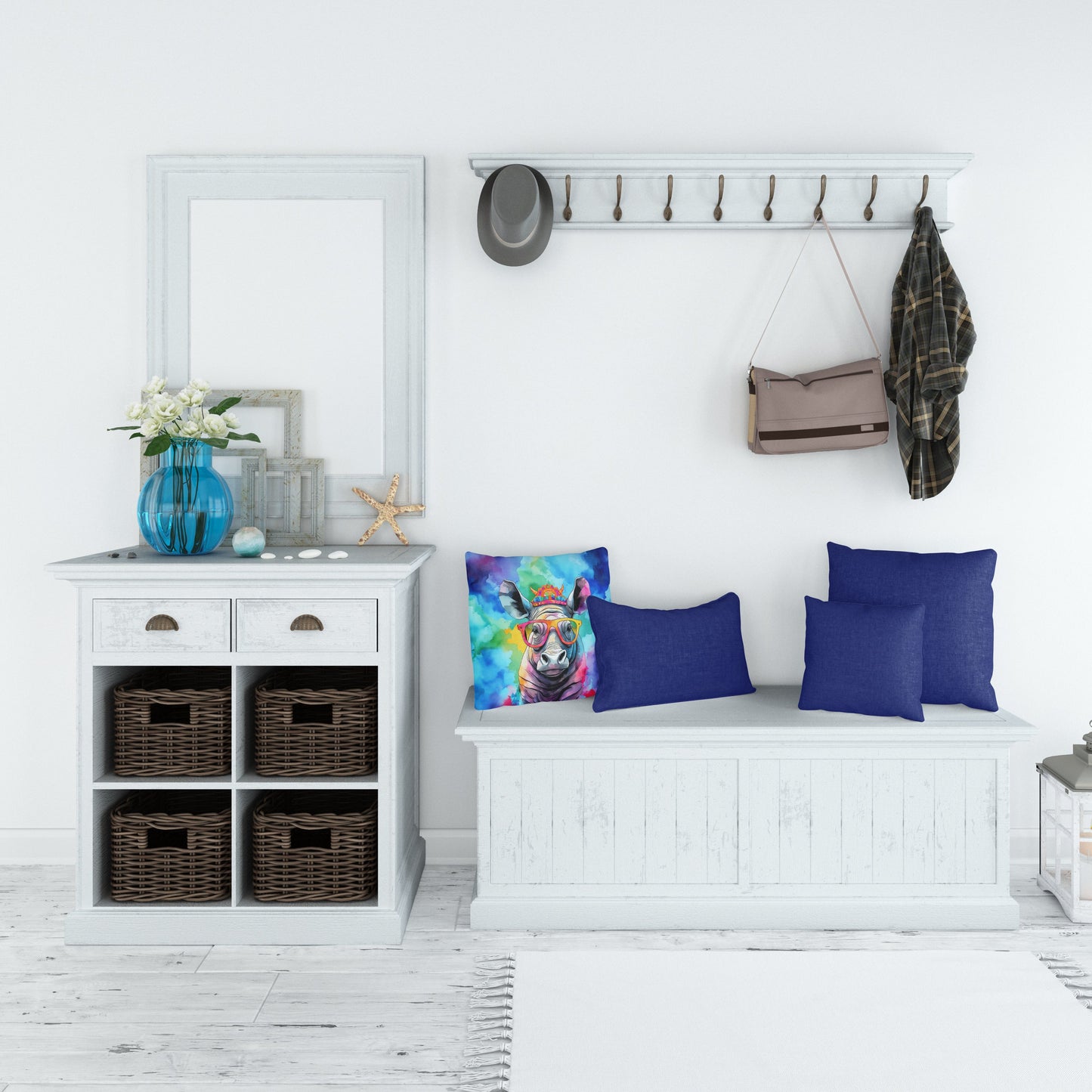 Hippie Animal Rhinoceros Throw Pillow-4