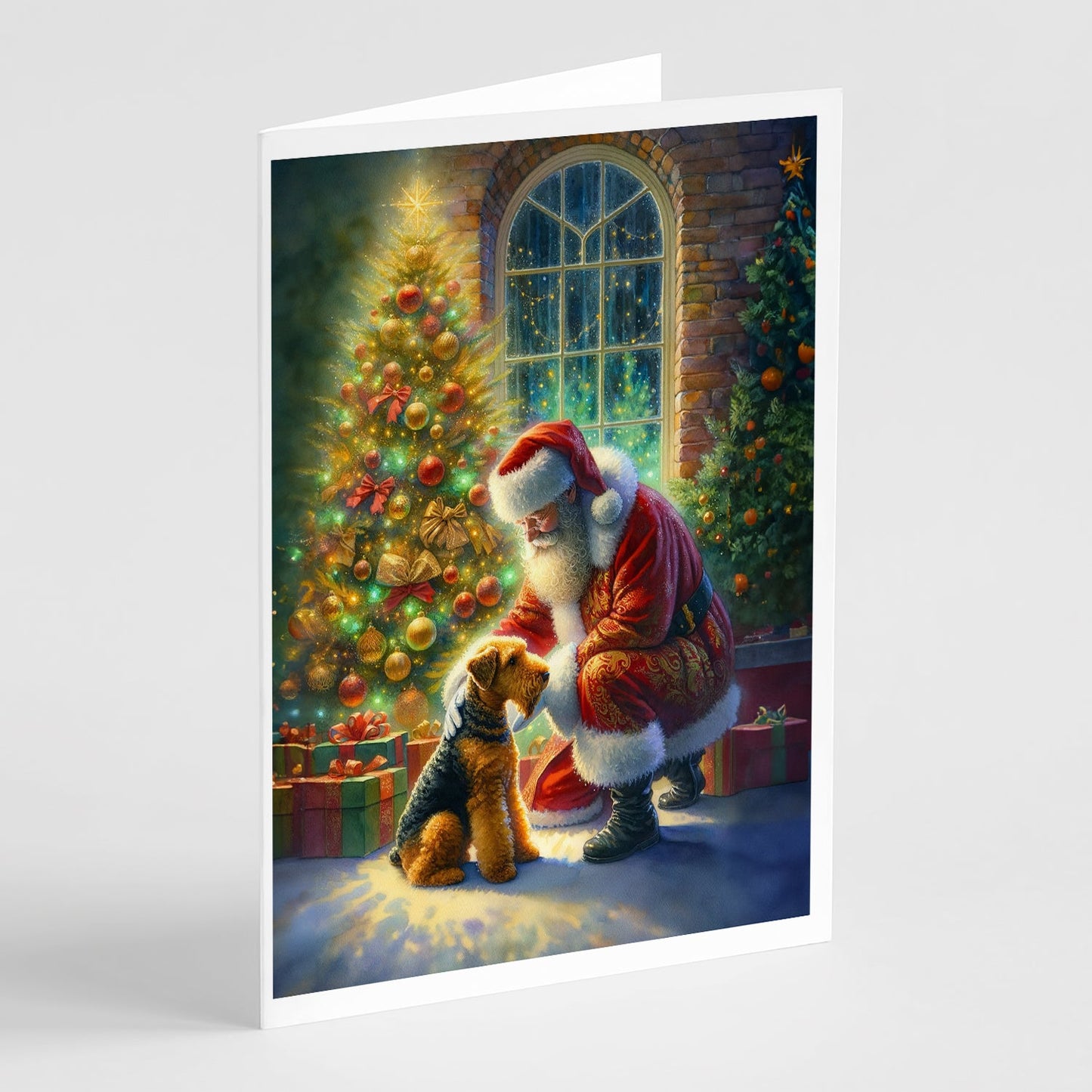 Airedale Terrier and Santa Claus Greeting Cards Pack of 8-0