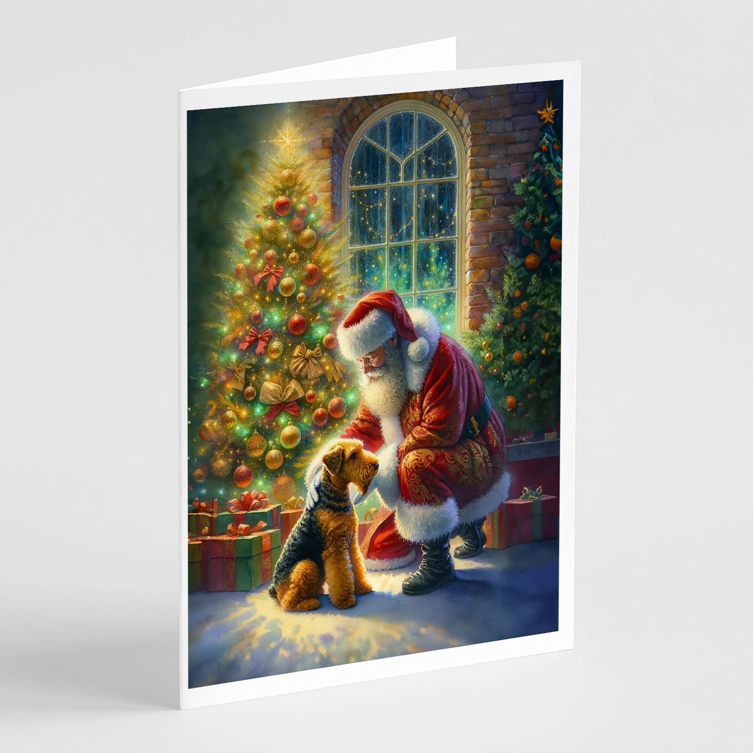 Airedale Terrier and Santa Claus Greeting Cards Pack of 8-0
