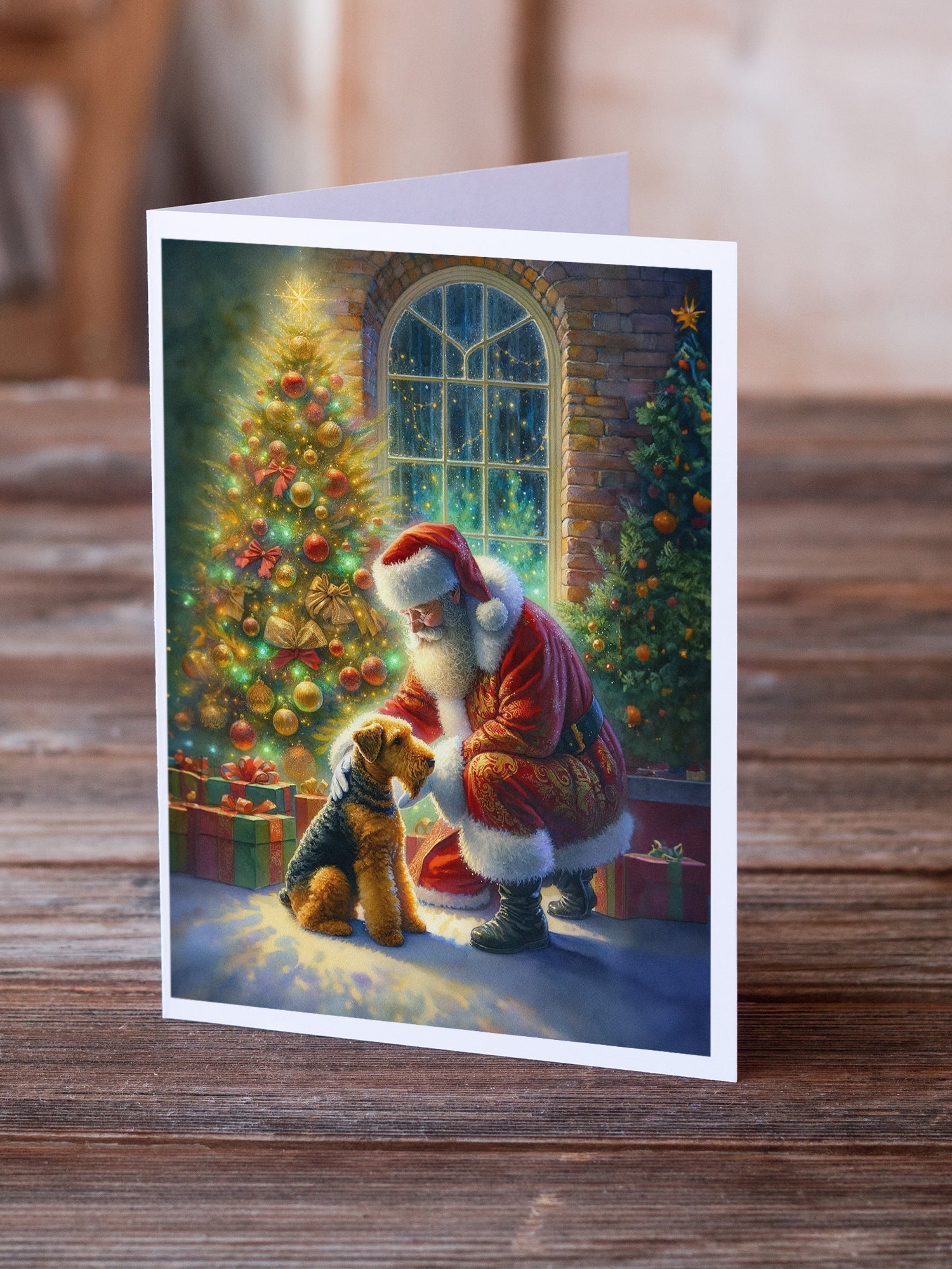 Airedale Terrier and Santa Claus Greeting Cards Pack of 8-1