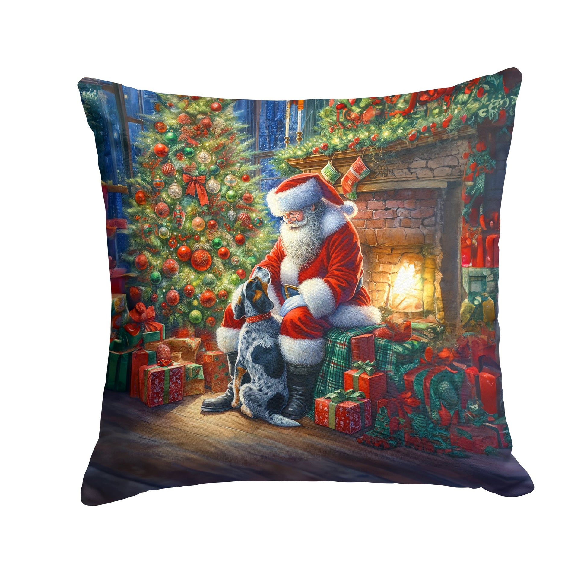 Bluetick Hound and Santa Claus Throw Pillow-0