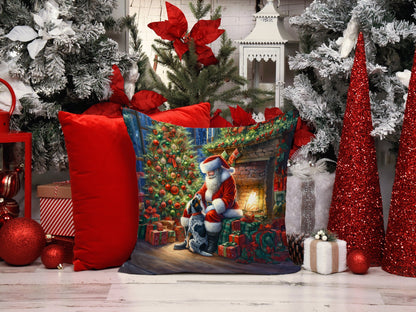 Bluetick Hound and Santa Claus Throw Pillow-1