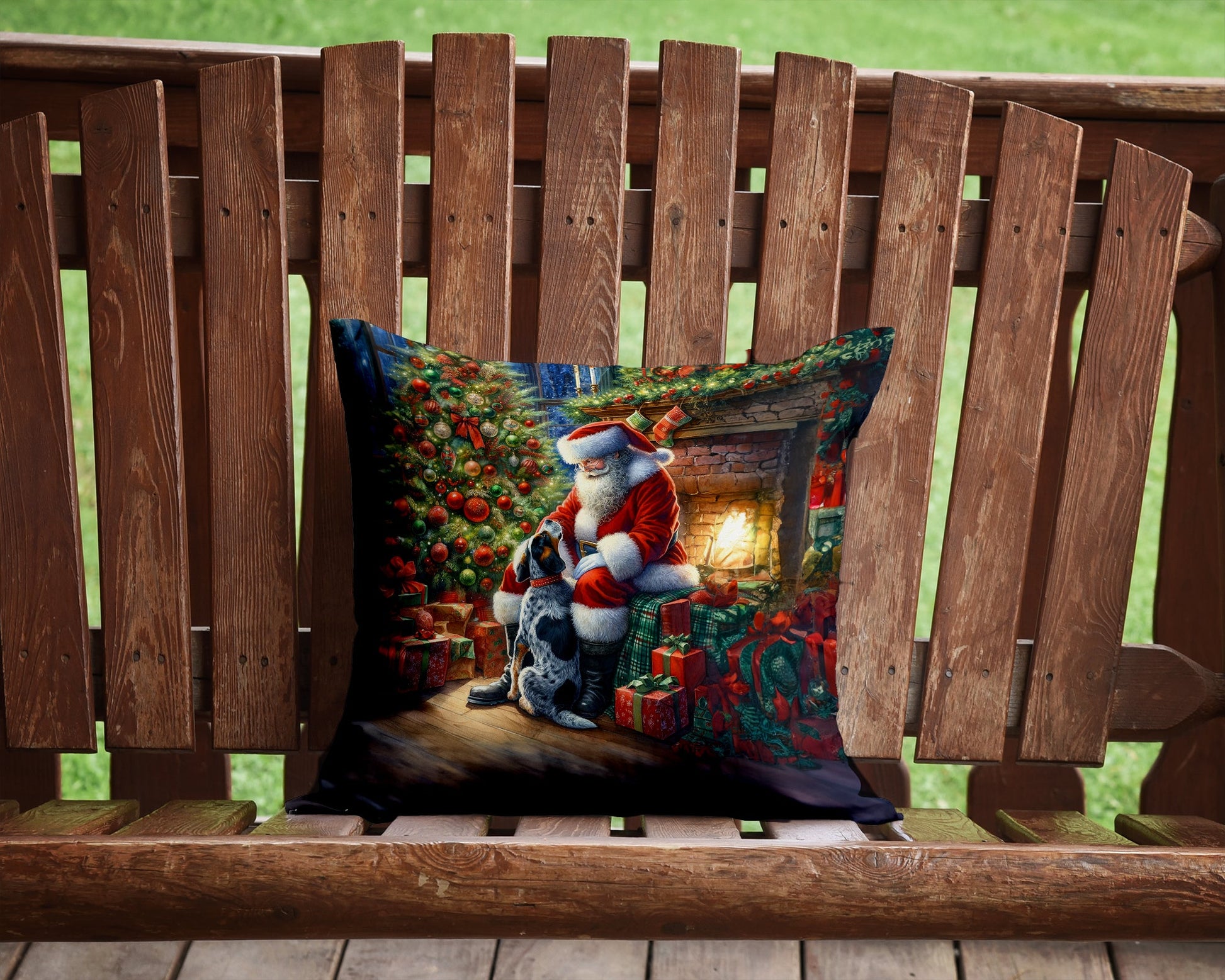 Bluetick Hound and Santa Claus Throw Pillow-3