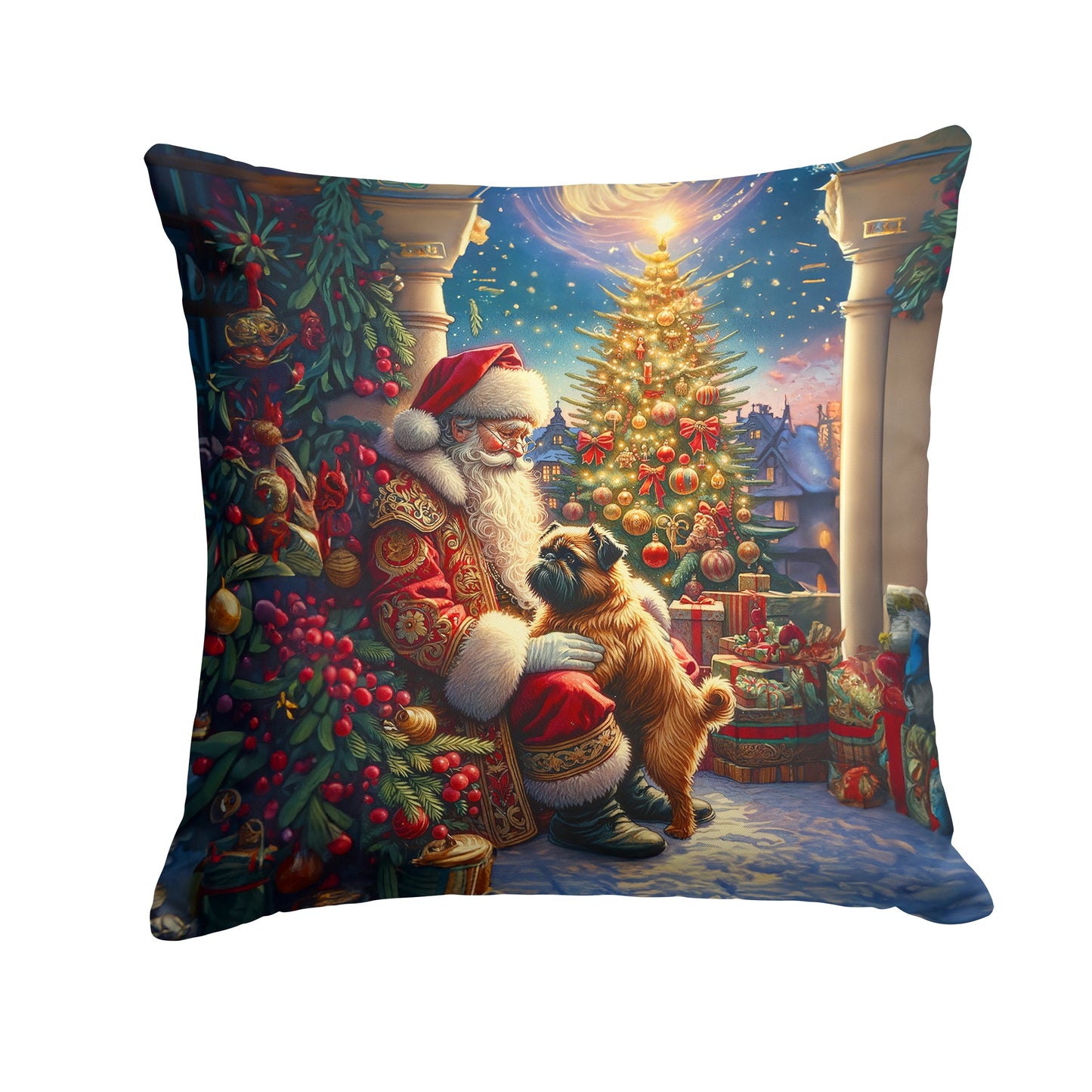 Brussels Griffon and Santa Claus Throw Pillow-0
