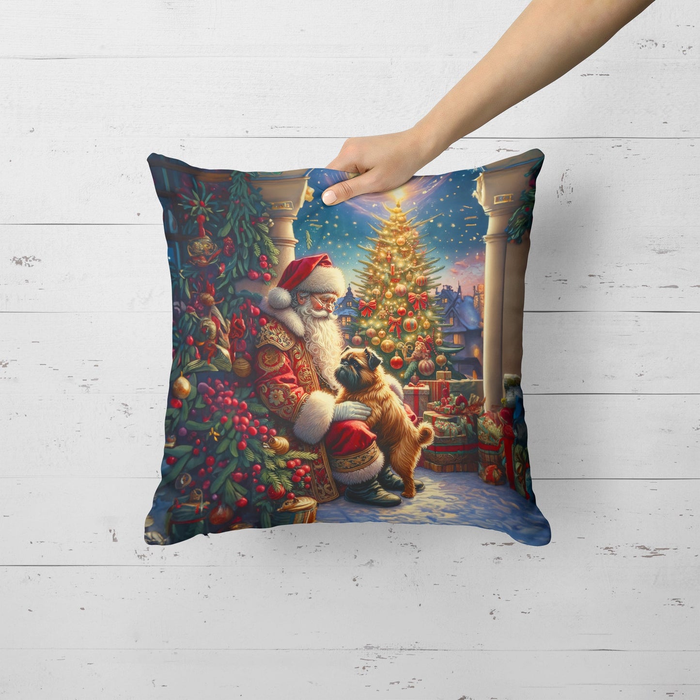 Brussels Griffon and Santa Claus Throw Pillow-1
