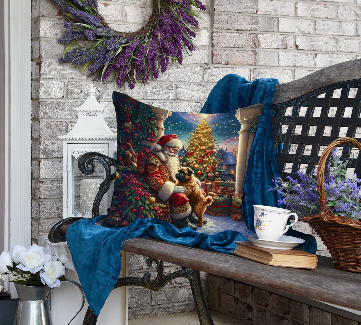 Brussels Griffon and Santa Claus Throw Pillow-3