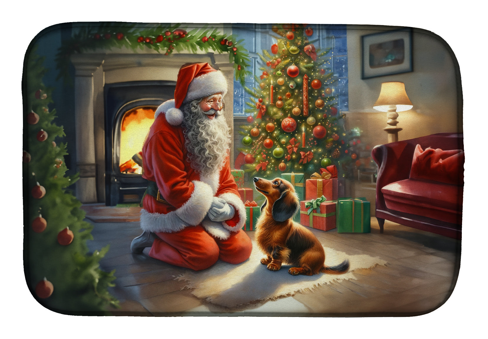 Dachshund and Santa Claus Dish Drying Mat-0